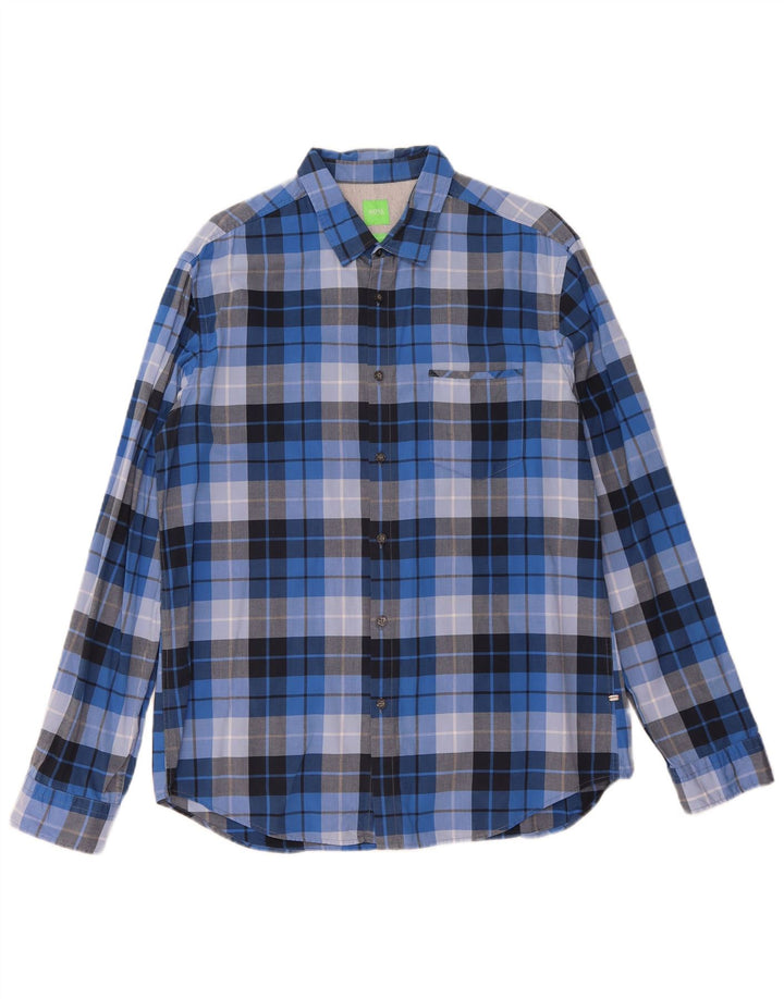 Camisa masculina Hugo Boss Regular Fit XL azul xadrez algodão