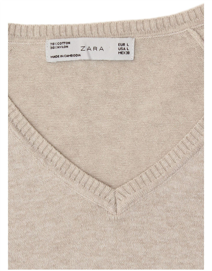 Suéter feminino Zara com decote em V Reino Unido 14 grande bege