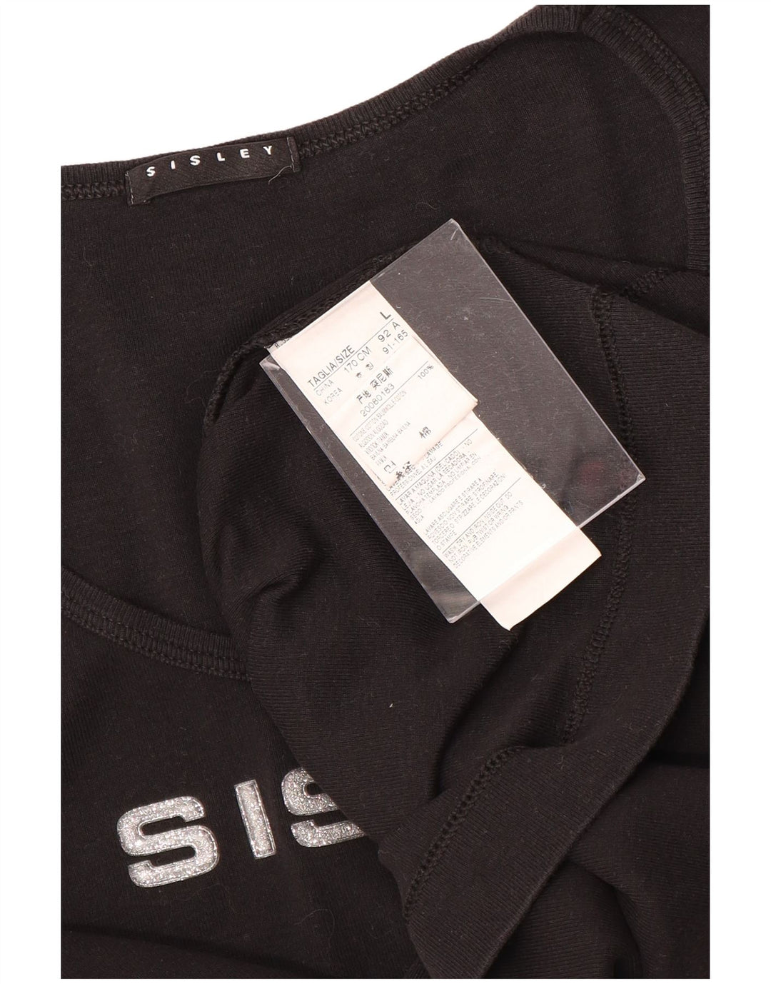 Camiseta feminina com estampa SISLEY UK 14 grande algodão preto