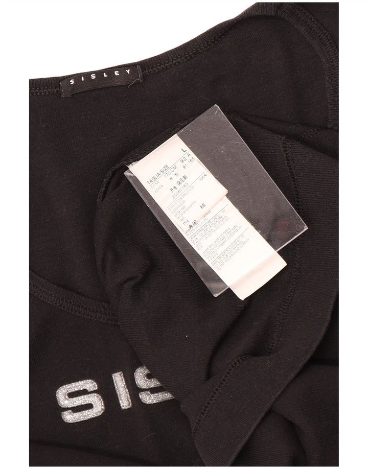 Camiseta feminina com estampa SISLEY UK 14 grande algodão preto