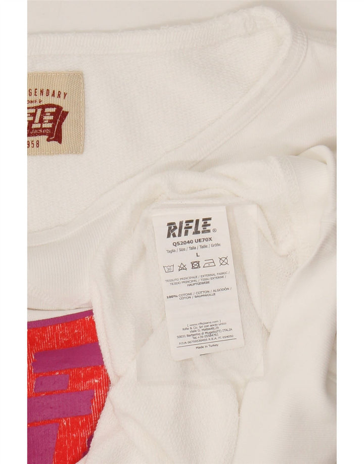 Suéter feminino Rifle com estampa gráfica UK 16 grande algodão branco