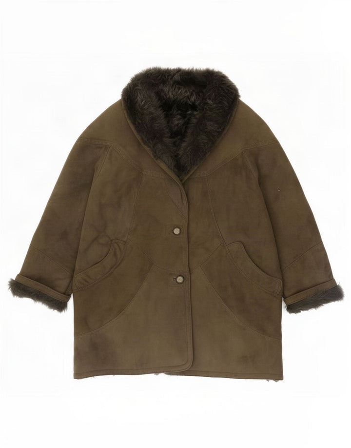 Casaco feminino vintage oversized shearling EU 46 XL cáqui