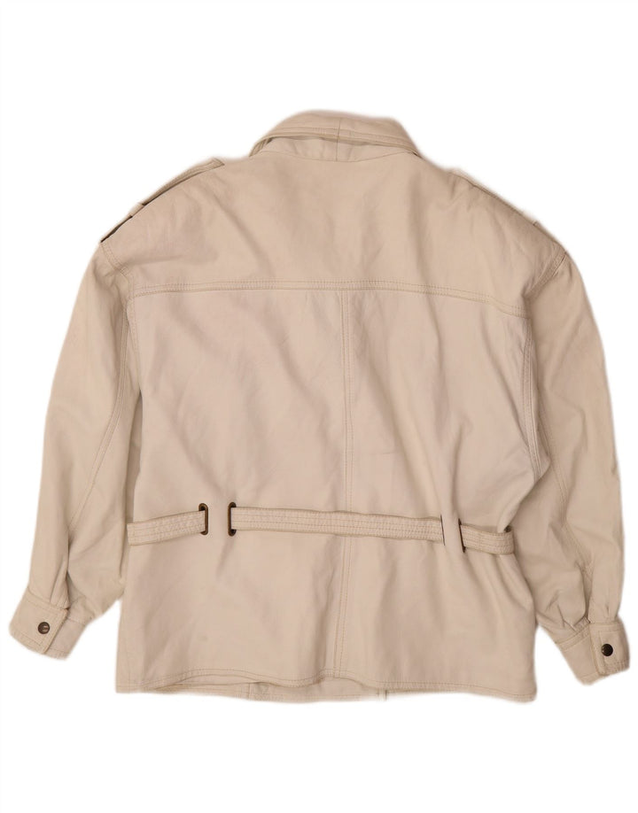 Jaqueta de couro militar feminina vintage Reino Unido 14 couro branco médio