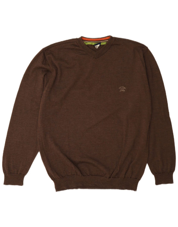 Suéter masculino Paul & Shark Yachting com decote em V XL lã marrom