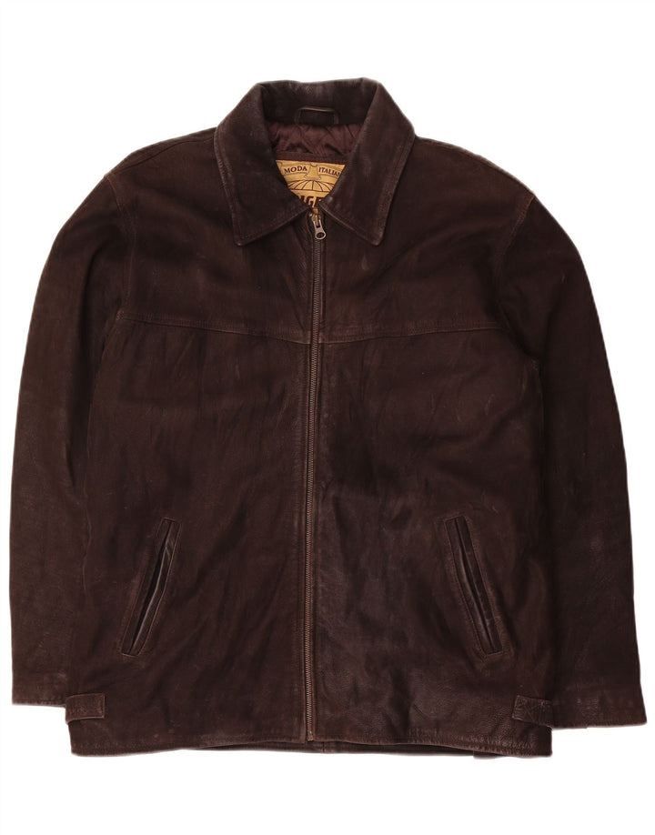 Jaqueta de couro masculina vintage UK 36 pequena marrom