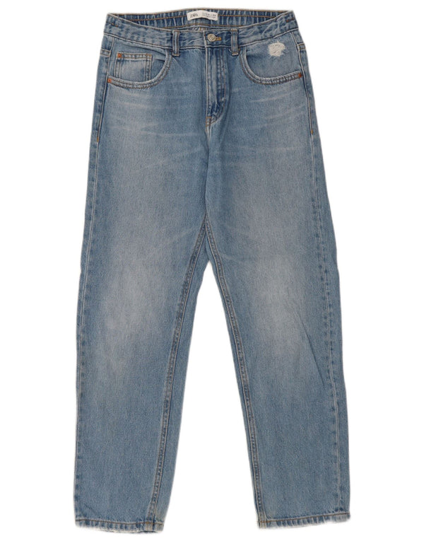 ZARA Jeans cônicos desgastados para meninas 13-14 anos W26 L25 algodão azul