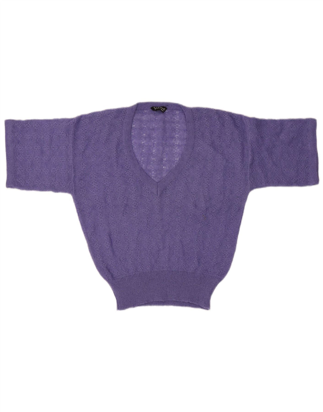 Suéter feminino VINTAGE manga curta com decote em V Reino Unido 14 médio roxo