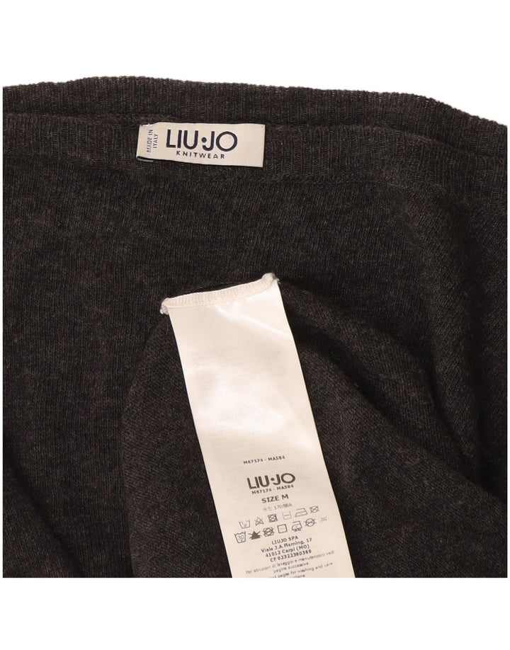 Liu Jo Suéter feminino com gola canoa e gola redonda Reino Unido 14 bloco colorido cinza médio