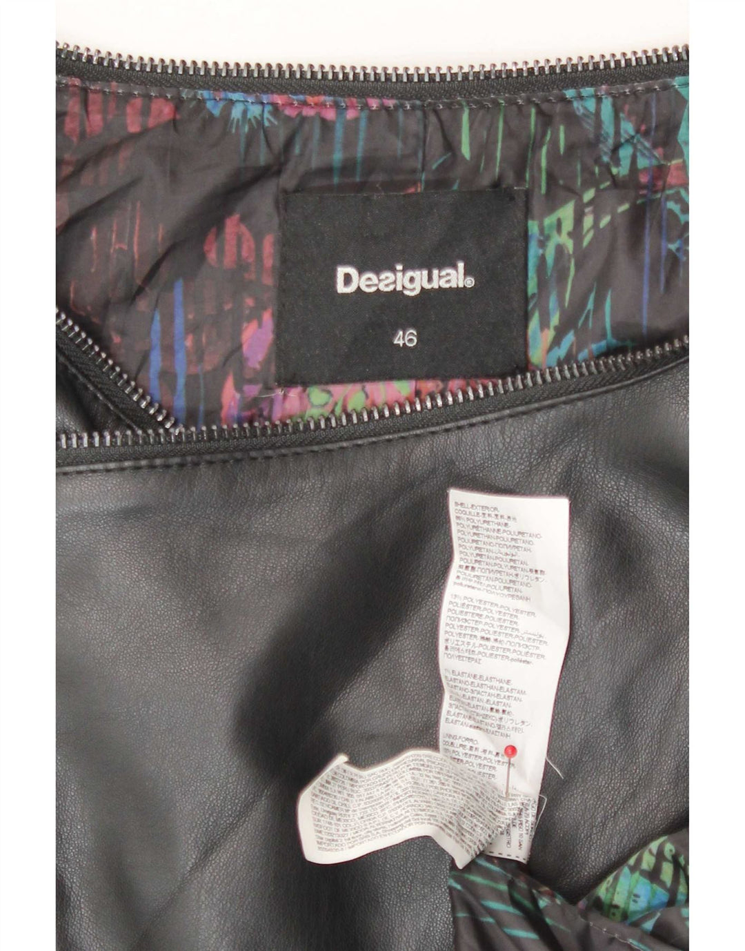 Jaqueta feminina de couro sintético Desigual EU 46 XL poliuretano preto
