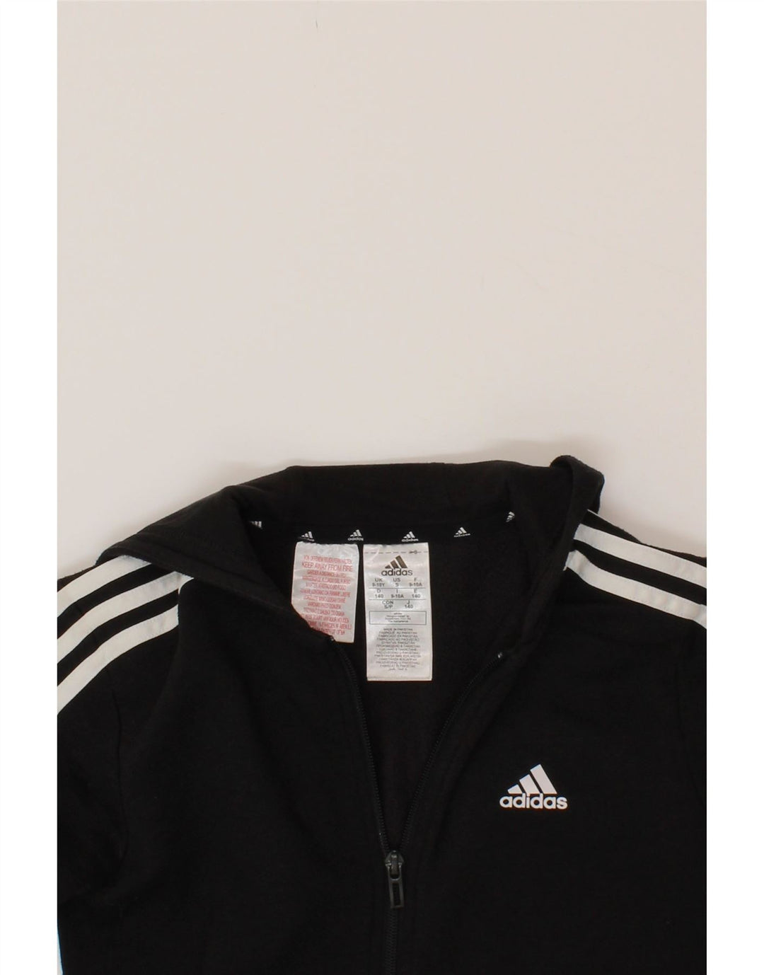 ADIDAS Boys Zip Hoodie Sweater 9-10 Years Black Cotton Vintage Adidas and Second-Hand Adidas from Messina Hembry 