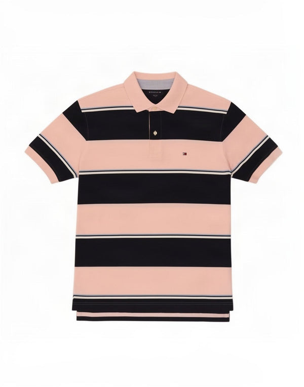 Camisa polo masculina Tommy Hilfiger grande algodão listrado rosa