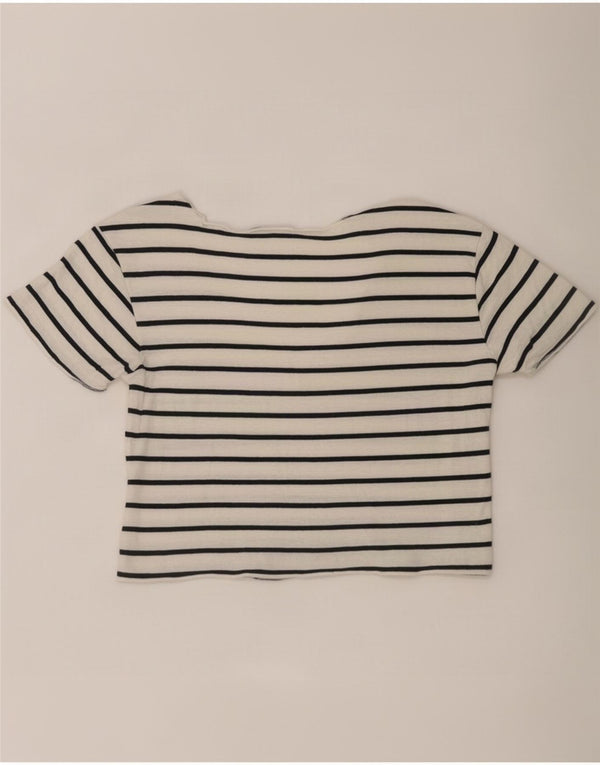 Camiseta feminina Zara Crop Top UK 10 pequena listrada branca
