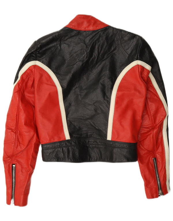 Jaqueta feminina vintage de couro Racer IT 38 XS preta colorblock