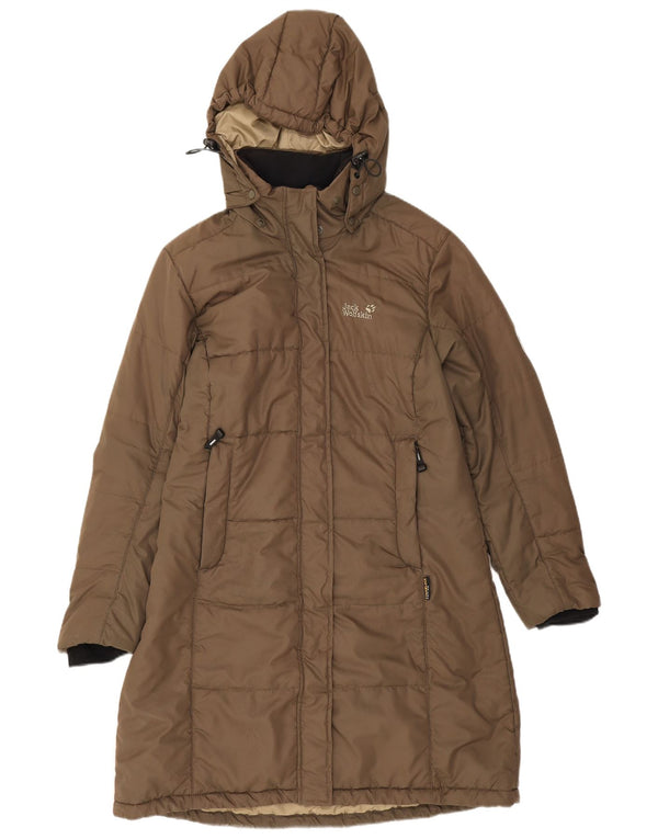 Casaco acolchoado com capuz feminino Jack Wolfskin Reino Unido 16 grande poliéster marrom