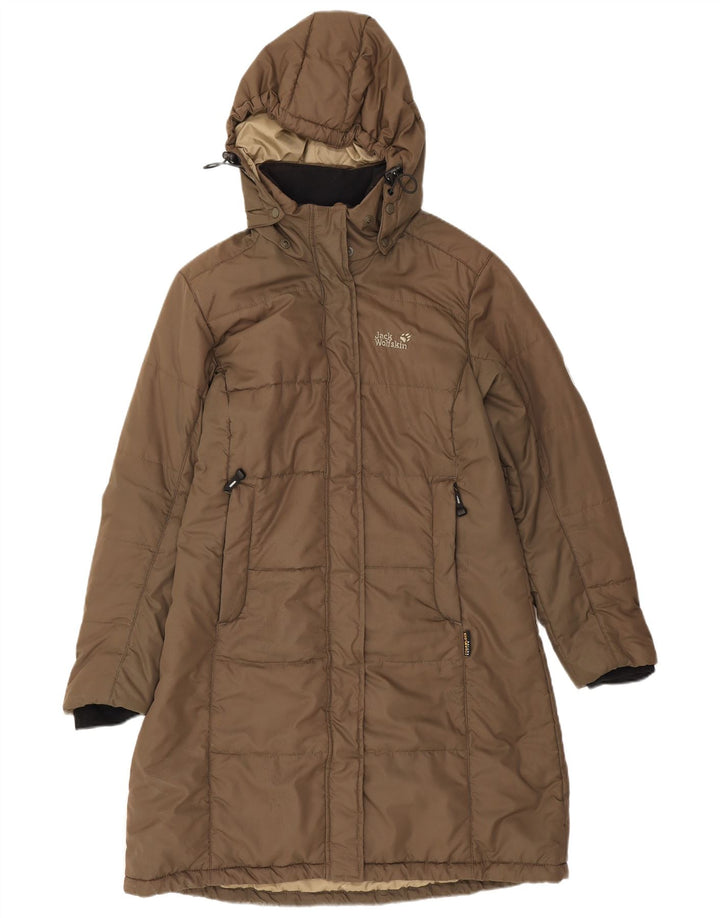 Casaco acolchoado com capuz feminino Jack Wolfskin Reino Unido 16 grande poliéster marrom
