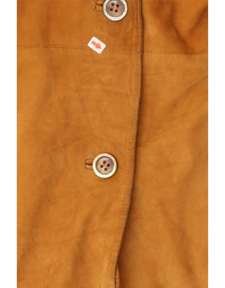 Jaqueta blazer feminina vintage de camurça com 3 botões Reino Unido 14 couro marrom médio