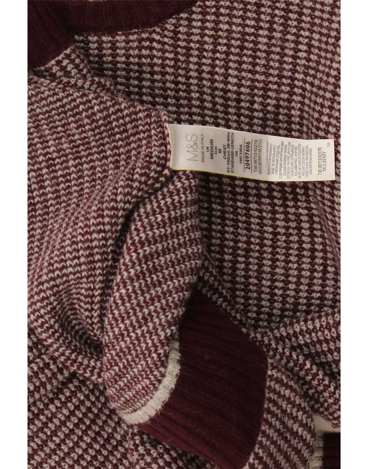 Suéter masculino Marks & Spencer com gola redonda, médio de lã cor de vinho
