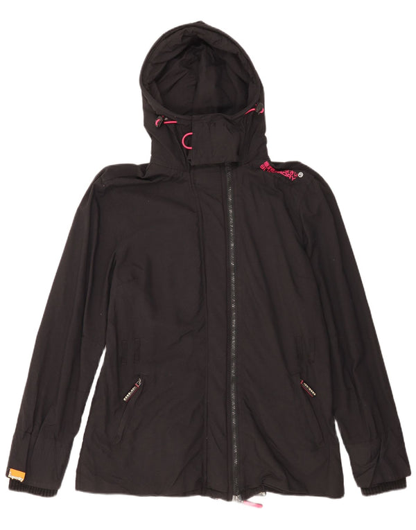 Jaqueta de chuva com capuz Superdry Womens Windmac UK 18 XL preto nylon