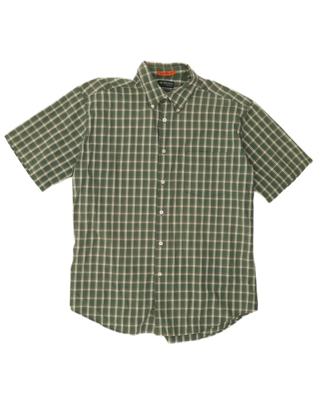 DOCKERS Camisa masculina de manga curta Stain Defender, grande, verde, xadrez, algodão