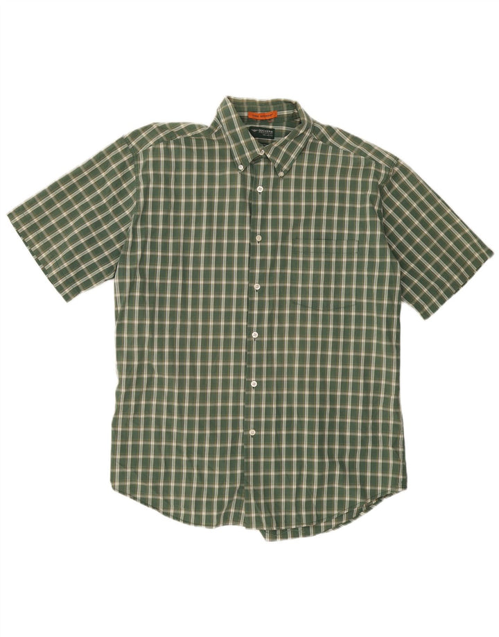DOCKERS Camisa masculina de manga curta Stain Defender, grande, verde, xadrez, algodão