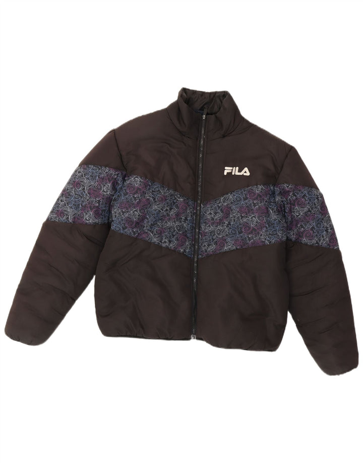 Jaqueta feminina Fila Loose Fit acolchoada UK 14 poliéster paisley preto médio