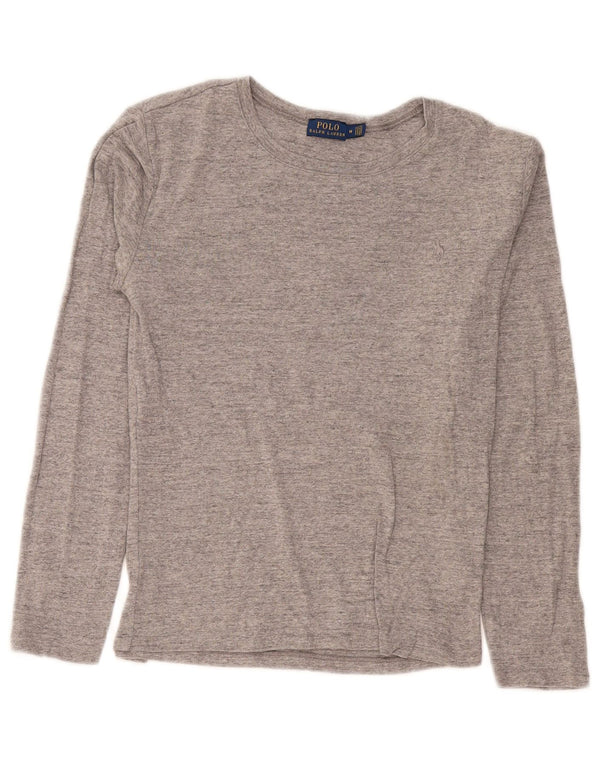 Top feminino Polo Ralph Lauren manga comprida UK 12 algodão manchado cinza médio