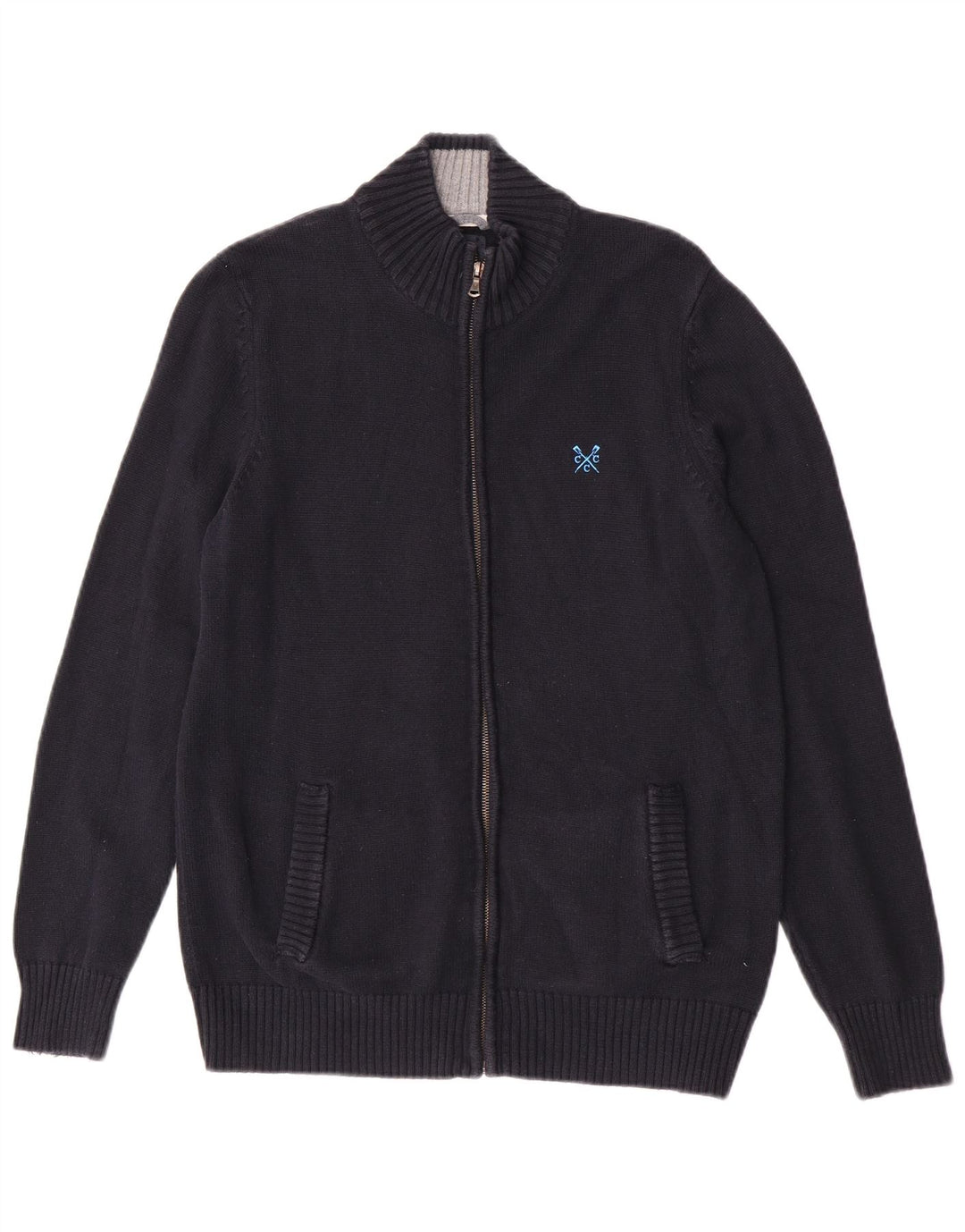 Crew Clothing Mens Cardigan Suéter Médio Azul Marinho Algodão