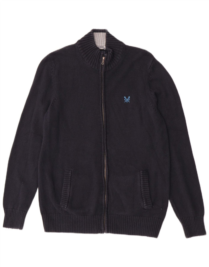 Crew Clothing Mens Cardigan Suéter Médio Azul Marinho Algodão