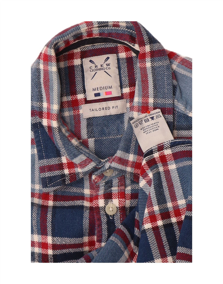 Camisa de flanela masculina sob medida da Crew Clothing, algodão xadrez azul médio