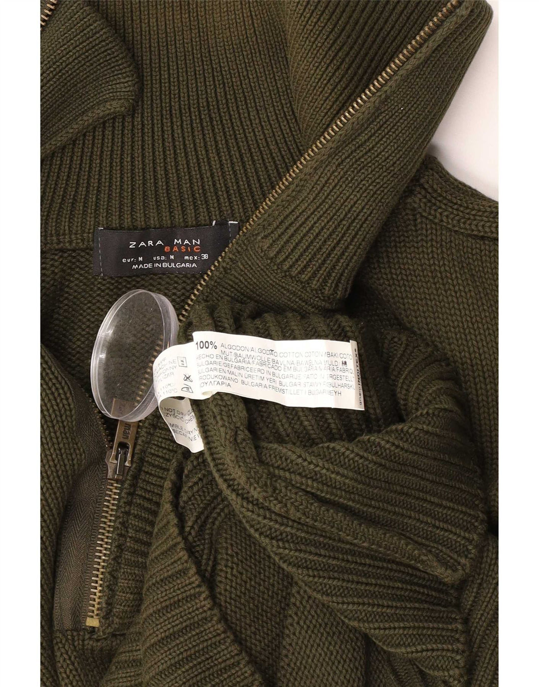 Zara Suéter masculino com zíper e gola em algodão verde médio