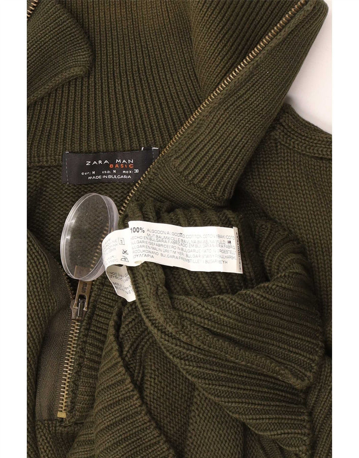 Zara Suéter masculino com zíper e gola em algodão verde médio