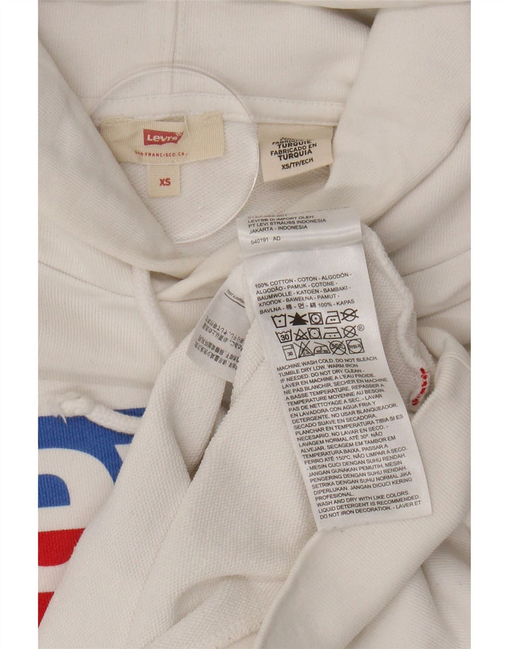 LEVI'S Mens Graphic Hoodie Jumper XS White Cotton Vintage Levi's and Second-Hand Levi's from Messina Hembry 