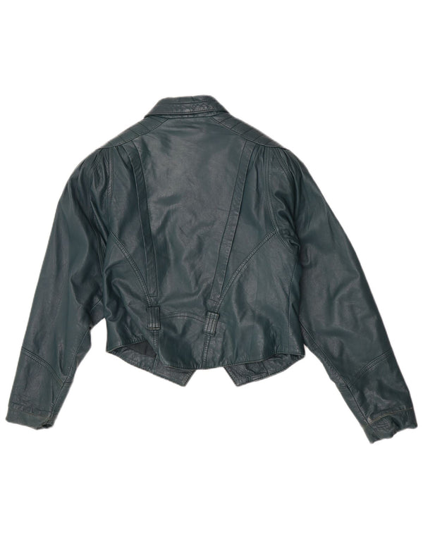 Jaqueta de couro vintage feminina EU 36 couro verde pequeno