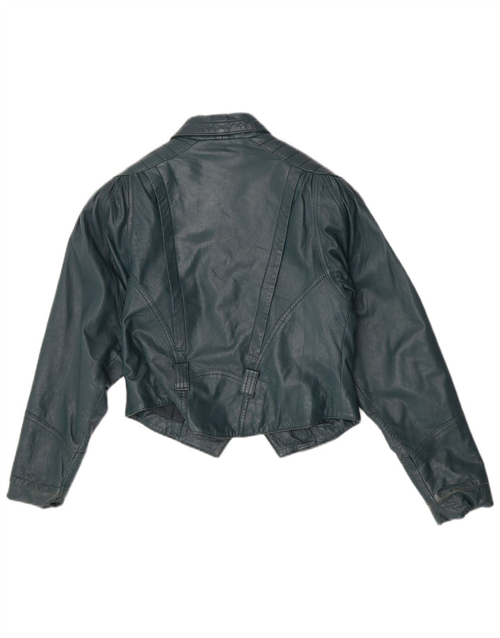 Jaqueta de couro vintage feminina EU 36 couro verde pequeno