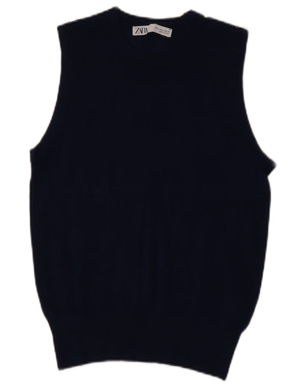 Zara Womens Vest Tank Top UK 10 Pequeno Azul Marinho