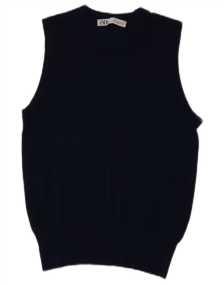 Zara Womens Vest Tank Top UK 10 Pequeno Azul Marinho