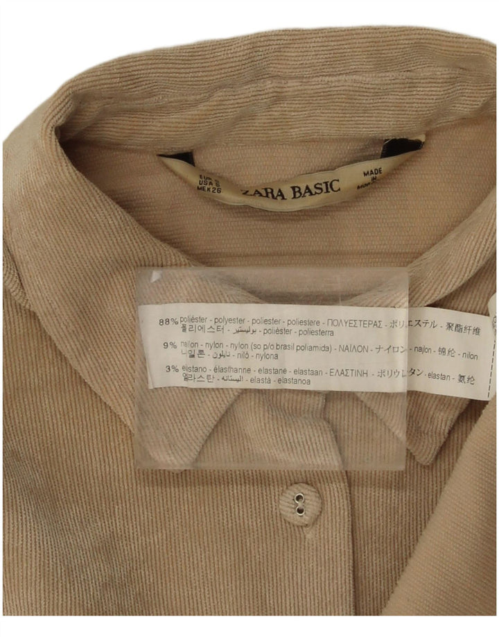 Camisa feminina de veludo cotelê Zara UK 10 pequena poliéster bege