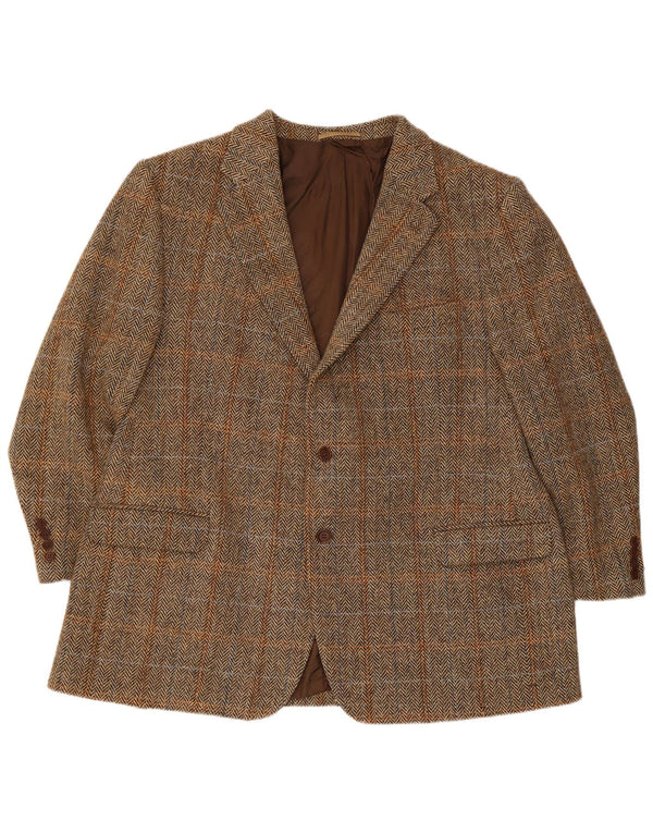 Jaqueta blazer masculina de 2 botões Harris Tweed UK 42 XL marrom xadrez nova lã