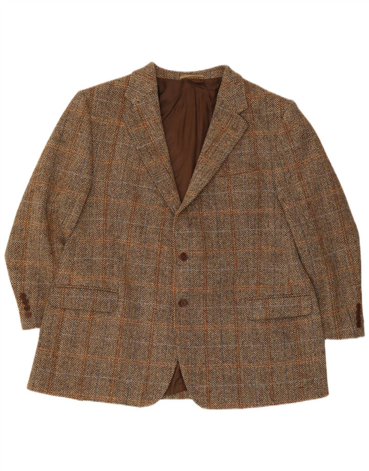 Jaqueta blazer masculina de 2 botões Harris Tweed UK 42 XL marrom xadrez nova lã
