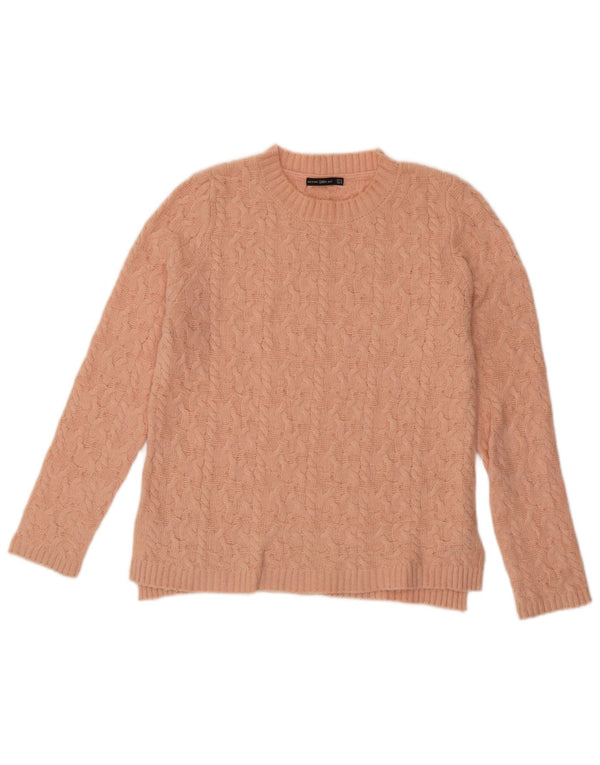 Suéter feminino Zara com gola redonda, Reino Unido 14, médio, rosa, nylon