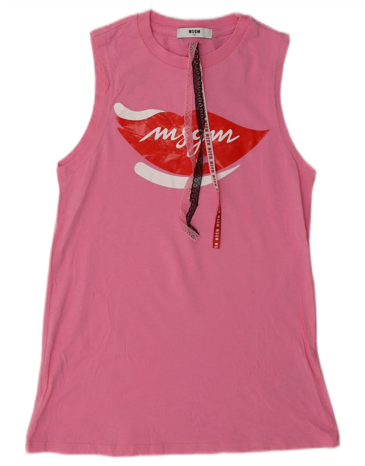 MSGM Colete gráfico feminino Top 13-14 anos algodão rosa