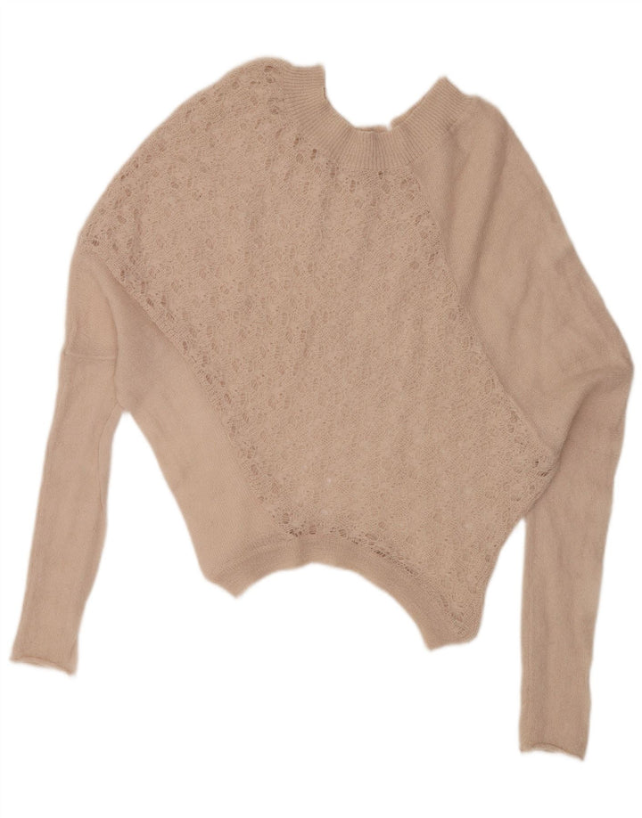 Suéter feminino VINTAGE com gola canoa grande Reino Unido 16 grande bege