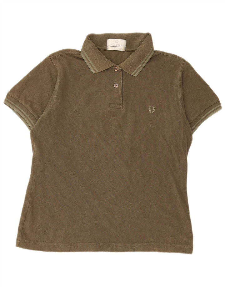 Camisa polo feminina Fred Perry Reino Unido 12 algodão cáqui médio
