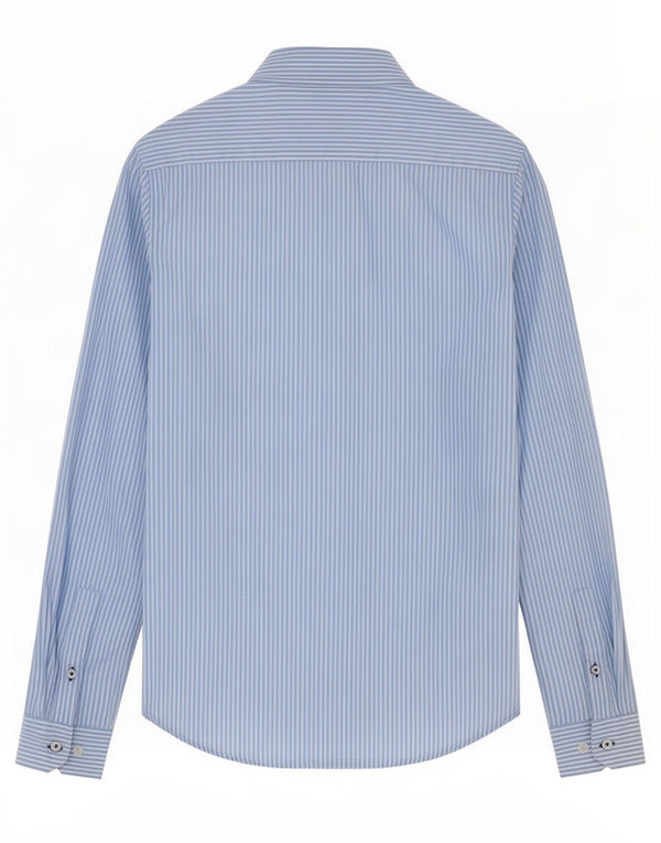 Camisa masculina slim fit da Crew Clothing algodão risca de giz azul médio