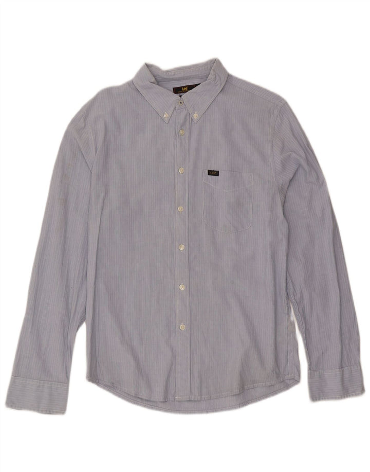Camisa masculina Lee Slim Fit de algodão listrado azul médio