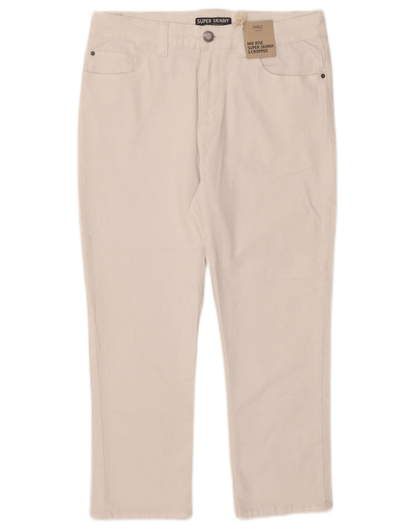 Calça jeans feminina de cintura média Marks & Spencer UK 12 médio W30 L21 branco