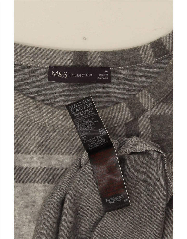 Top feminino Marks & Spencer de manga comprida UK 14 poliéster xadrez cinza grande