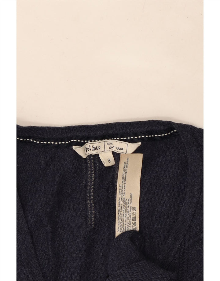 Suéter cardigã feminino de manga 3/4 FAT FACE Reino Unido 8 pequeno algodão azul marinho