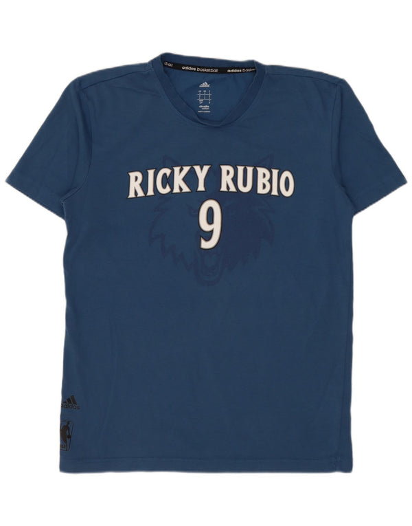 Camiseta Adidas Mens Ricky Rubio 9 Graphic Top Pequeno Azul Algodão