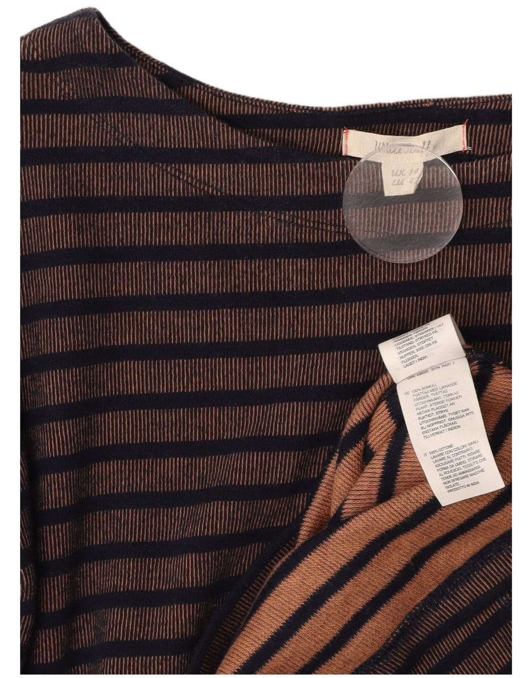 WHITE STUFF Vestido feminino de manga comprida com bainha UK 14 grande listrado marrom